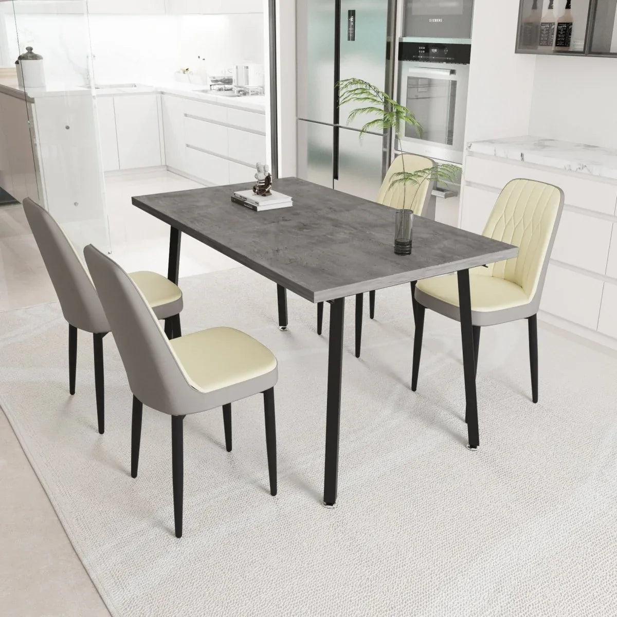 Expandable Rectangular MDF Dining Table With 4 Padded Chairs - Omega Lifestyles