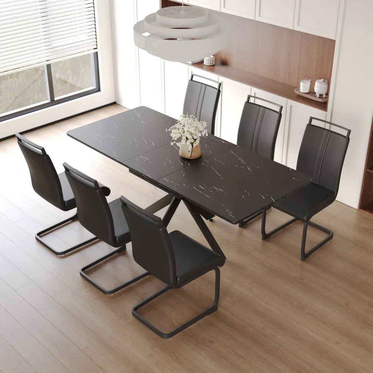 Extendable MDF Dining Table Set With 6 Cushioned Chairs - Omega Lifestyles