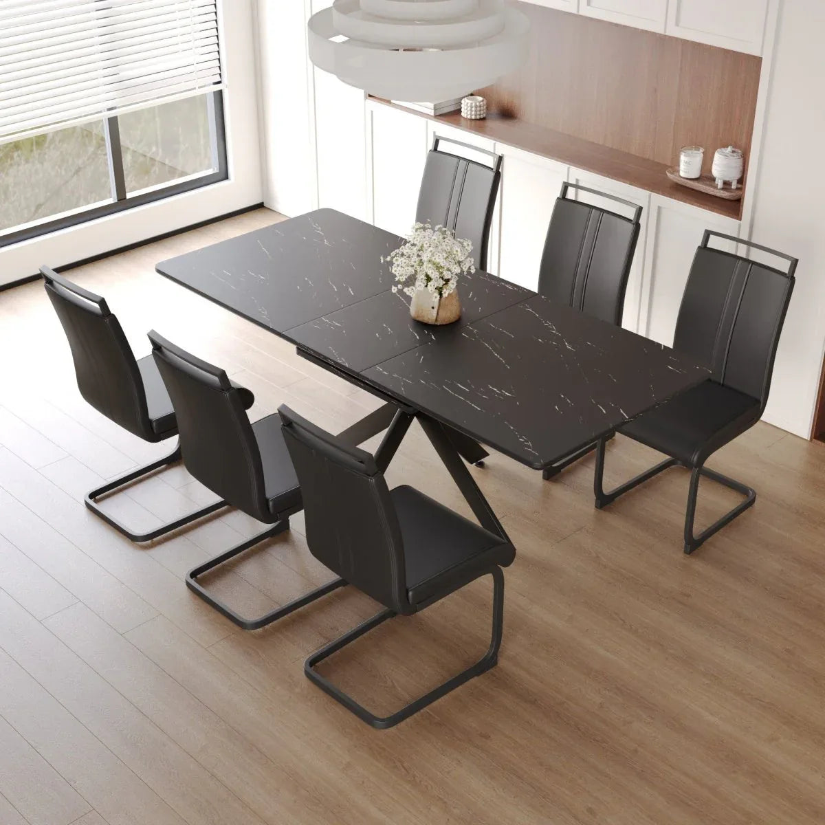 Extendable MDF Dining Table Set With 6 Cushioned Chairs - Omega Lifestyles
