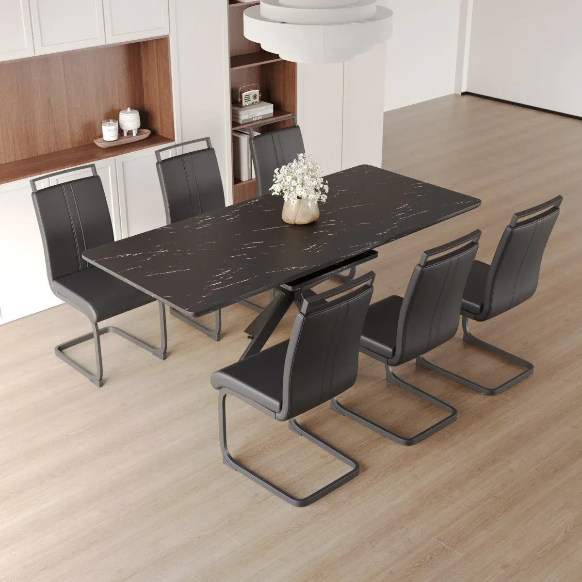 Extendable MDF Dining Table Set With 6 Cushioned Chairs - Omega Lifestyles