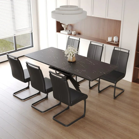Extendable MDF Dining Table Set With 6 Cushioned Chairs - Omega Lifestyles