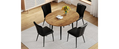 Extendable Round MDF Dining Table With Four PU Chairs - Omega Lifestyles