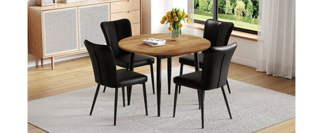 Extendable Round MDF Dining Table With Four PU Chairs - Omega Lifestyles