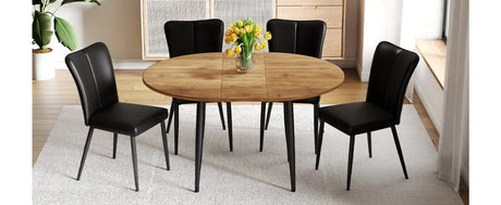 Extendable Round MDF Dining Table With Four PU Chairs - Omega Lifestyles