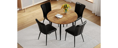 Extendable Round MDF Dining Table With Four PU Chairs - Omega Lifestyles