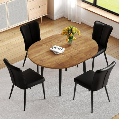 Extendable Round MDF Dining Table With Four PU Chairs - Omega Lifestyles