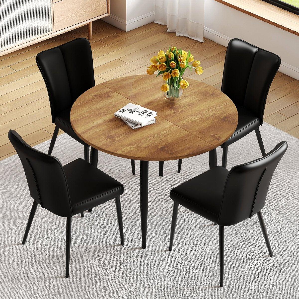 Extendable Round MDF Dining Table With Four PU Chairs - Omega Lifestyles