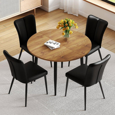 Extendable Round MDF Dining Table With Four PU Chairs - Omega Lifestyles