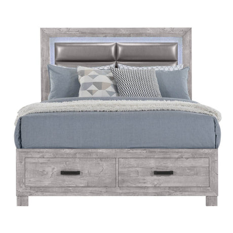 Farmhouse Style Grey Solid Wood King Bed Frame With Storage - Restanew - Omega Lifestyles
