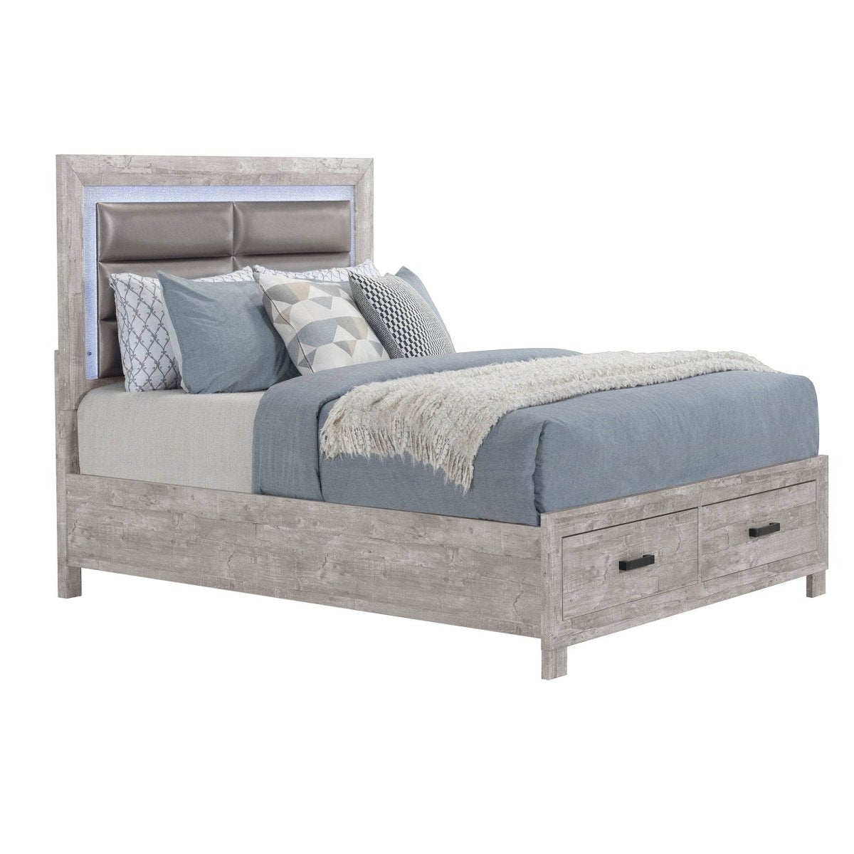 Farmhouse Style Grey Solid Wood King Bed Frame With Storage - Restanew - Omega Lifestyles