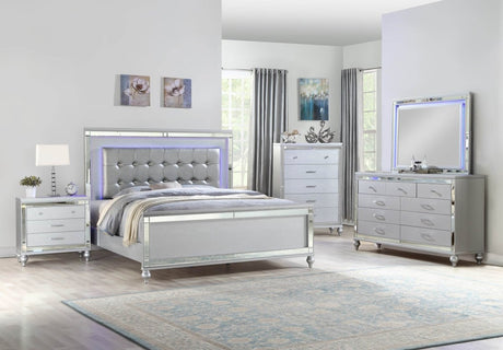 Full Crystal - Tufted Upholstered LED Wood Bed Frame - Restanew - Omega Lifestyles
