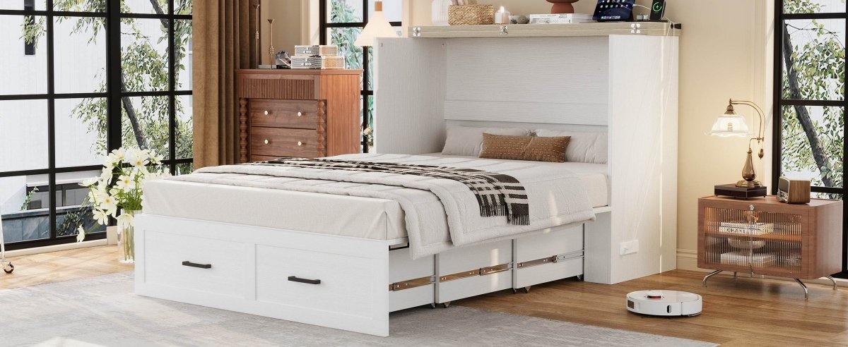 Full Foldable Murphy Cabinet Bed With Charging Station - Restanew - Omega Lifestyles