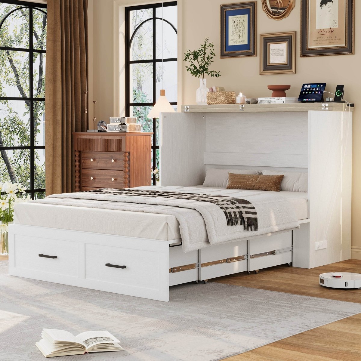 Full Foldable Murphy Cabinet Bed With Charging Station - Restanew - Omega Lifestyles
