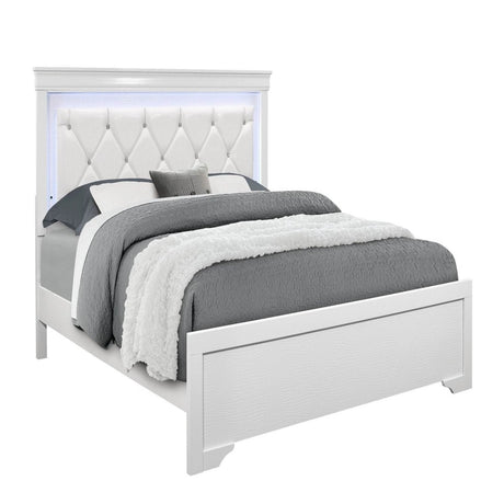 Full Panel Bed With Crystal Tufted Padded Headboard And LED Lighting - Restanew - Omega Lifestyles