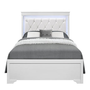 Full Panel Bed With Crystal Tufted Padded Headboard And LED Lighting - Omega Lifestyles