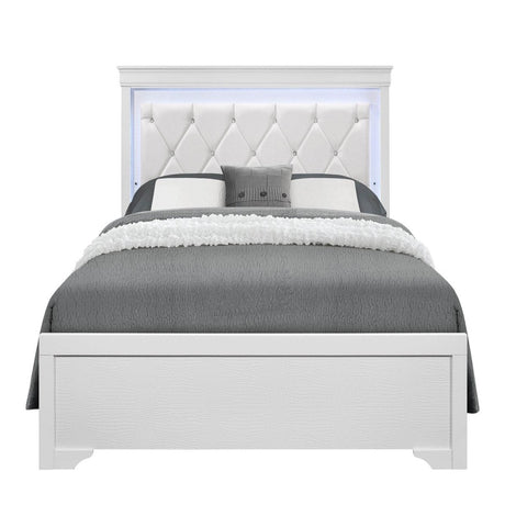 Full Panel Bed With Crystal Tufted Padded Headboard And LED Lighting - Restanew - Omega Lifestyles