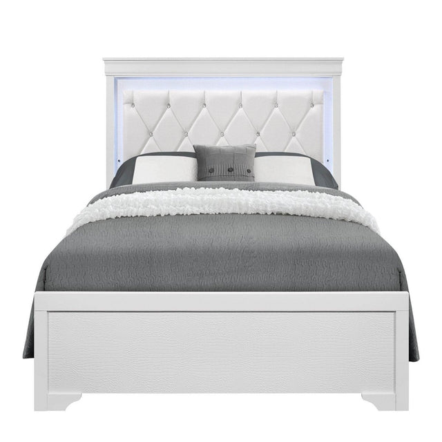 Full Panel Bed With Crystal Tufted Padded Headboard And LED Lighting - Restanew - Omega Lifestyles