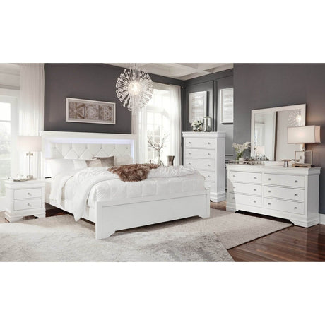Full Panel Bed With Crystal Tufted Padded Headboard And LED Lighting - Restanew - Omega Lifestyles