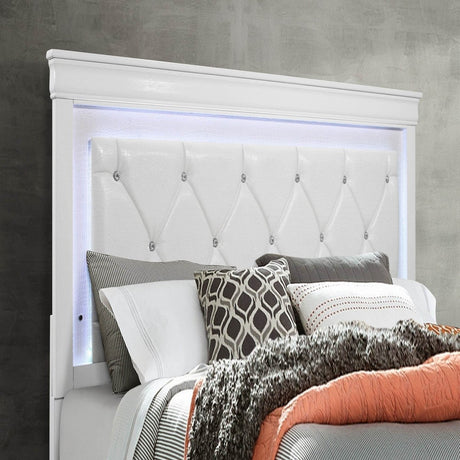 Full Panel Bed With Crystal Tufted Padded Headboard And LED Lighting - Restanew - Omega Lifestyles