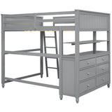 Full Size Gray Solid Wood Loft Bed With Desk and Drawers - Sleep Galleria