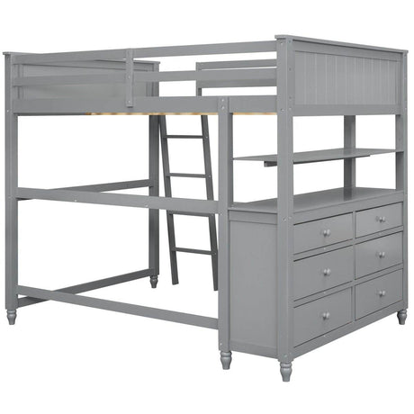 Full Size Gray Solid Wood Loft Bed With Desk and Drawers - Sleep Galleria