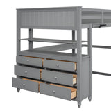 Full Size Gray Solid Wood Loft Bed With Desk and Drawers - Sleep Galleria