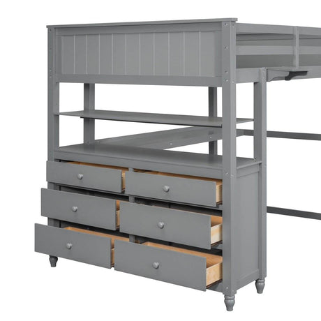 Full Size Gray Solid Wood Loft Bed With Desk and Drawers - Sleep Galleria