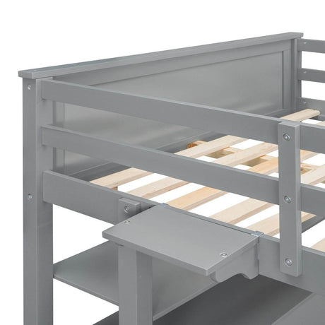 Full Size Gray Solid Wood Loft Bed With Desk and Drawers - Sleep Galleria