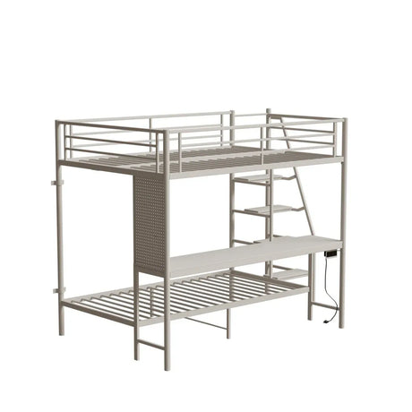 Full Size Metal Wood Bunk Bed With LED Lights And Desk - Omega Lifestyles