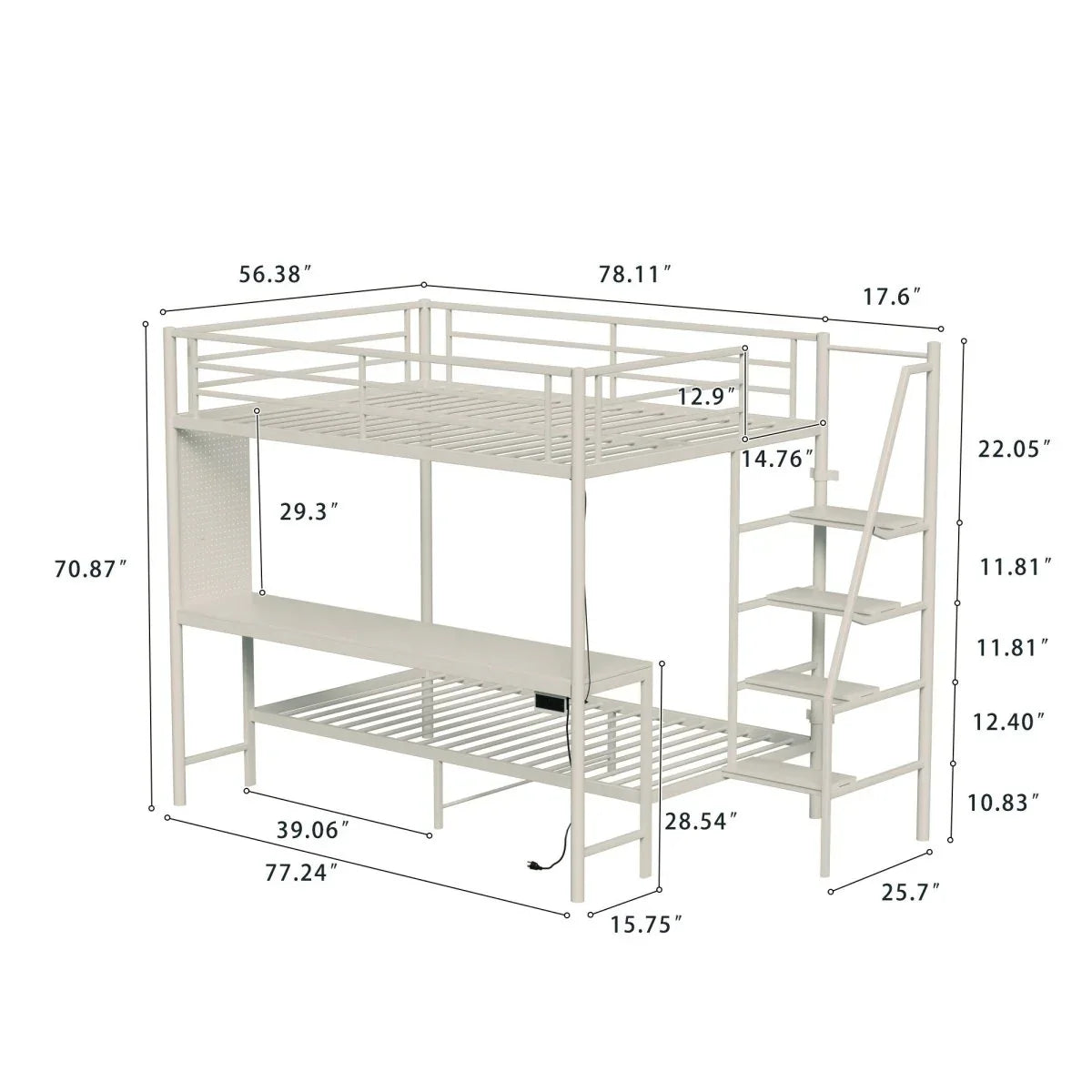 Full Size Metal Wood Bunk Bed With LED Lights And Desk - Omega Lifestyles