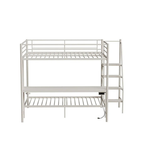 Full Size Metal Wood Bunk Bed With LED Lights And Desk - Omega Lifestyles