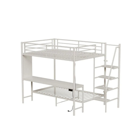 Full Size Metal Wood Bunk Bed With LED Lights And Desk - Omega Lifestyles
