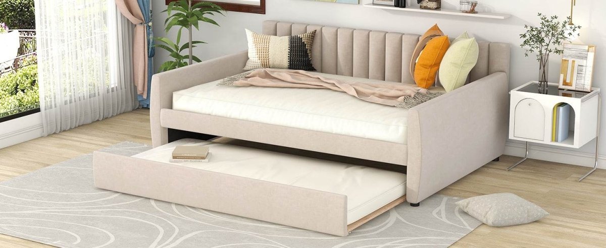 Full Upholstered Velvet Daybed With Pull-Out Trundle - Sleep Galleria