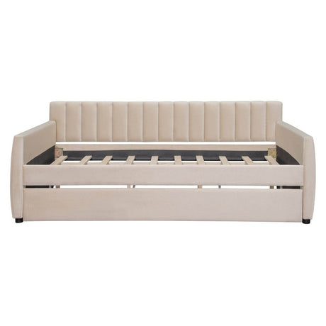 Full Upholstered Velvet Daybed With Pull-Out Trundle - Sleep Galleria