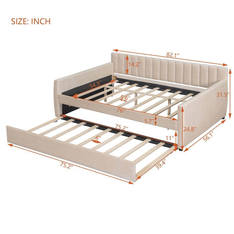 Full Upholstered Velvet Daybed With Pull-Out Trundle - Sleep Galleria