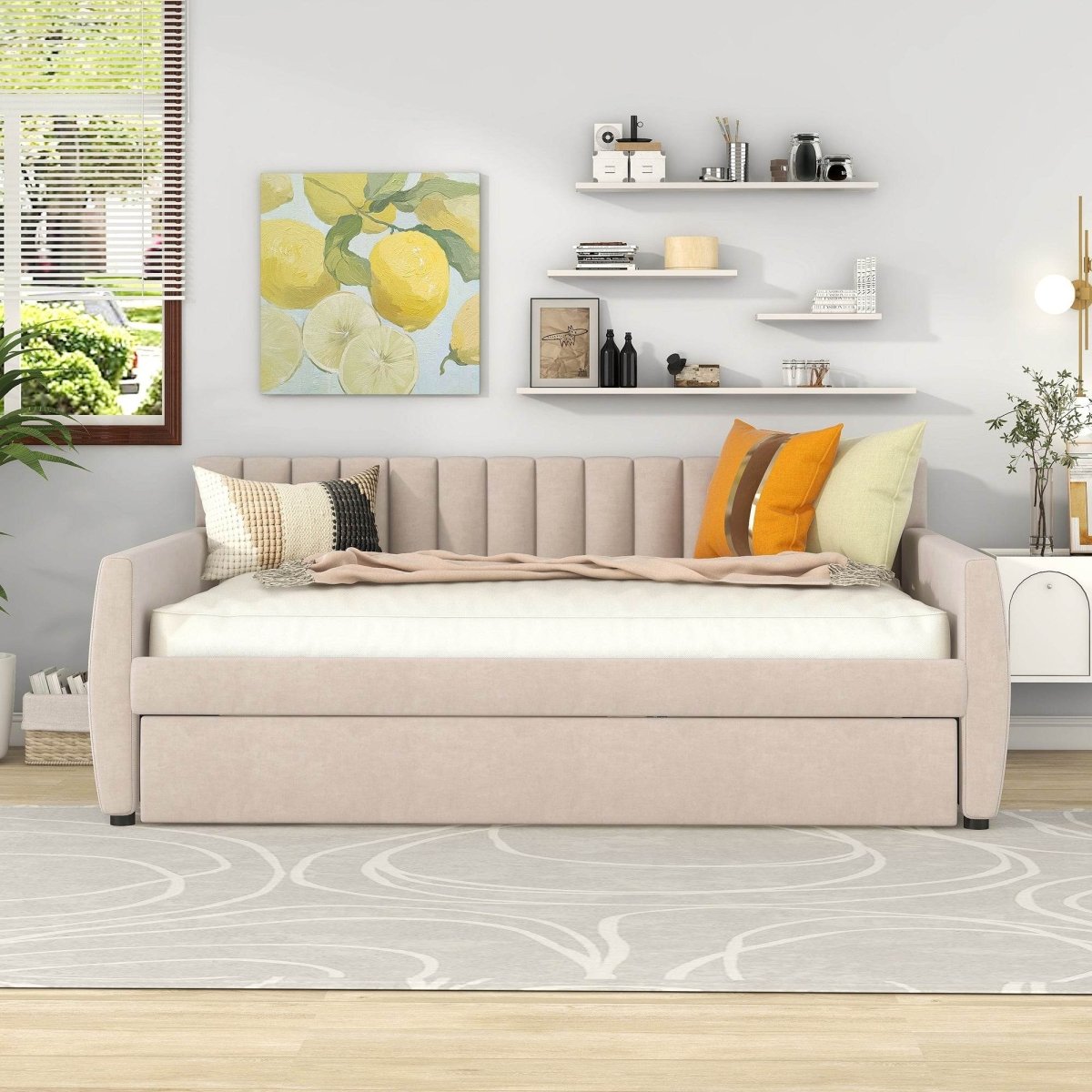 Full Upholstered Velvet Daybed With Pull-Out Trundle - Sleep Galleria