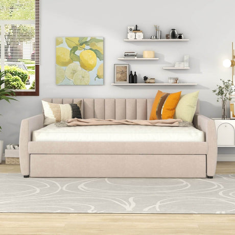 Full Upholstered Velvet Daybed With Pull-Out Trundle - Sleep Galleria