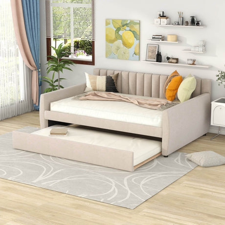 Full Upholstered Velvet Daybed With Pull-Out Trundle - Sleep Galleria