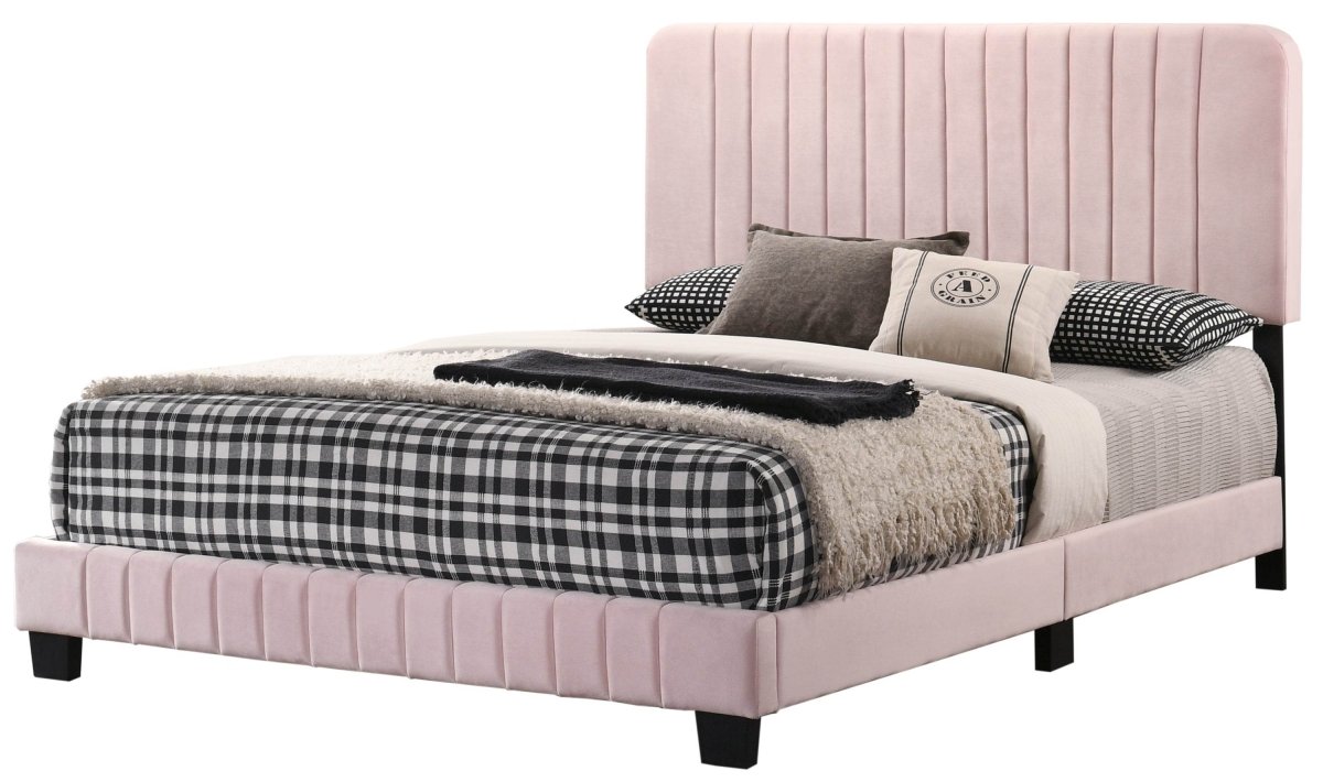 Full Velvet Foam Bed Frame With Modern Pink Finish - Restanew - Omega Lifestyles