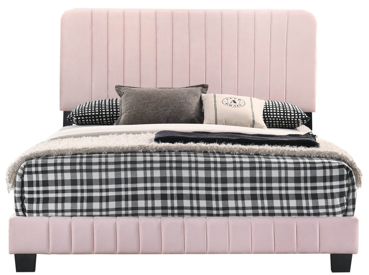 Full Velvet Foam Bed Frame With Modern Pink Finish - Restanew - Omega Lifestyles