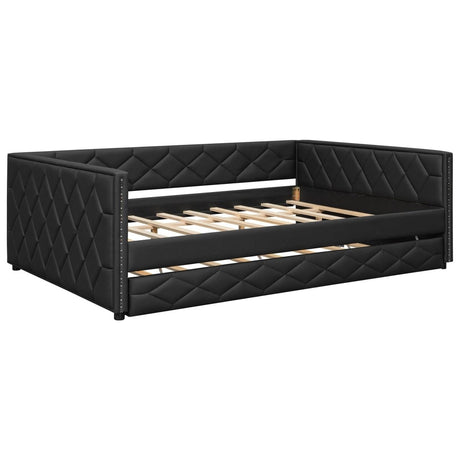Full XL Upholstered Daybed With Trundle And LED Lighting - Restanew - Omega Lifestyles