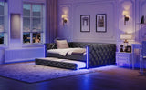 Full XL Upholstered Daybed With Trundle And LED Lighting - Restanew - Omega Lifestyles