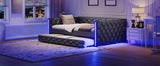 Full XL Upholstered Daybed With Trundle And LED Lighting - Restanew - Omega Lifestyles