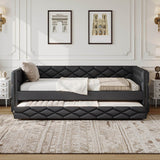 Full XL Upholstered Daybed With Trundle And LED Lighting - Restanew - Omega Lifestyles