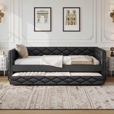 Full XL Upholstered Daybed With Trundle And LED Lighting - Restanew - Omega Lifestyles