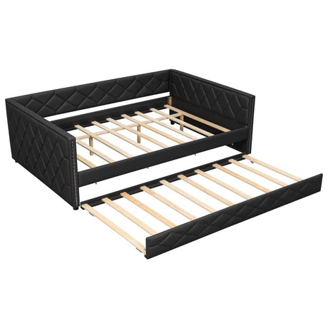 Full XL Upholstered Daybed With Trundle And LED Lighting - Restanew - Omega Lifestyles