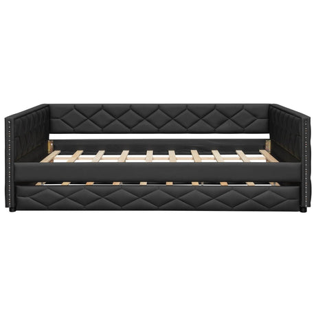 Full XL Upholstered Daybed With Trundle And LED Lighting - Restanew - Omega Lifestyles