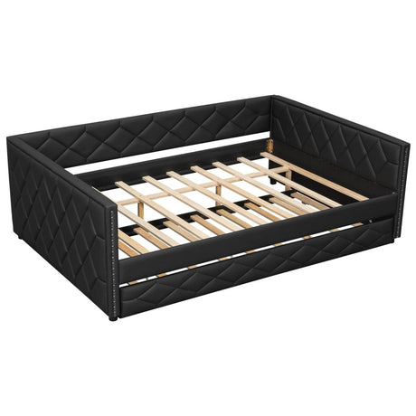 Full XL Upholstered Daybed With Trundle And LED Lighting - Restanew - Omega Lifestyles