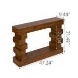 Geometric Block Stacked Wood Rectangular Console Table - Omega Lifestyles