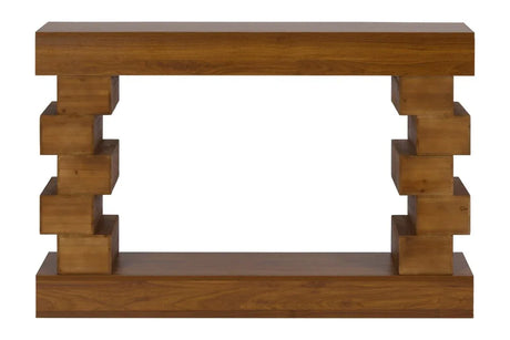 Geometric Block Stacked Wood Rectangular Console Table - Omega Lifestyles